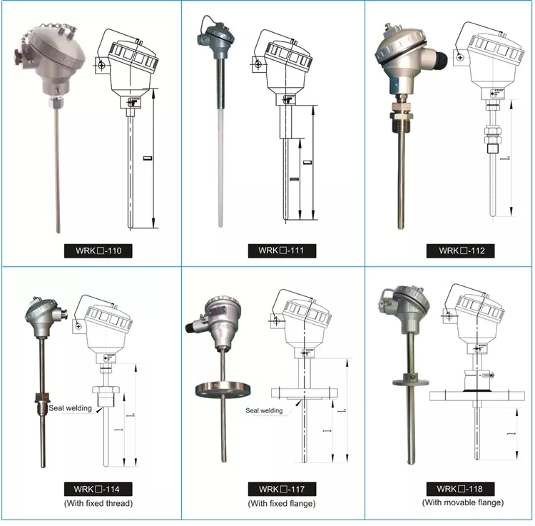 Sensor de temperatura de termopar de gas blindado tipo K adaptado a GPT